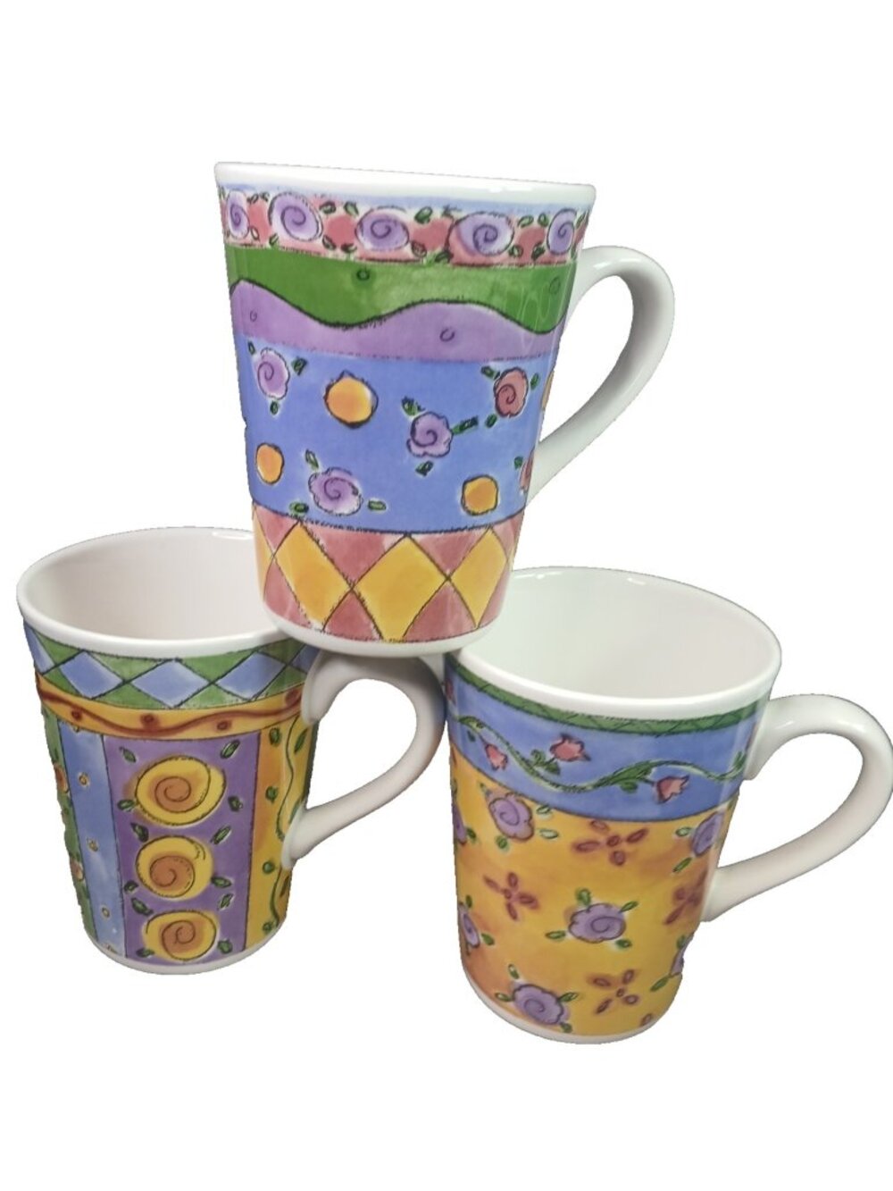 The Sweet Shoppe 3 Coffee Mugs Tea Cup Lemon Sherbert Cinnamon Swirl Apple Sauce